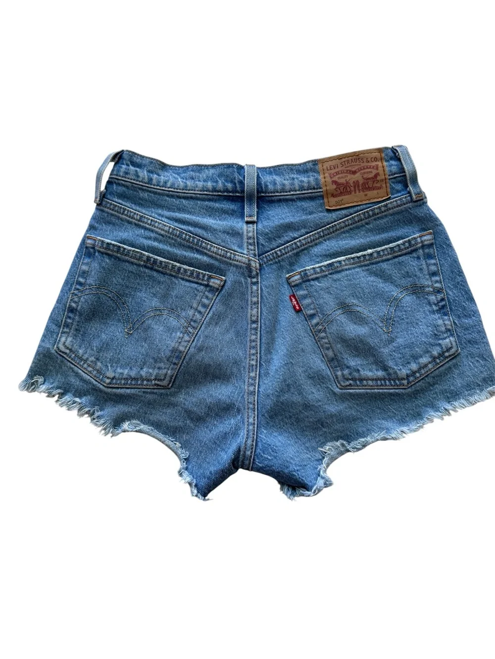 Women's Levis 501 Original High Rise Distressed Hem Cut Off Shorts - Picture 8 of 16